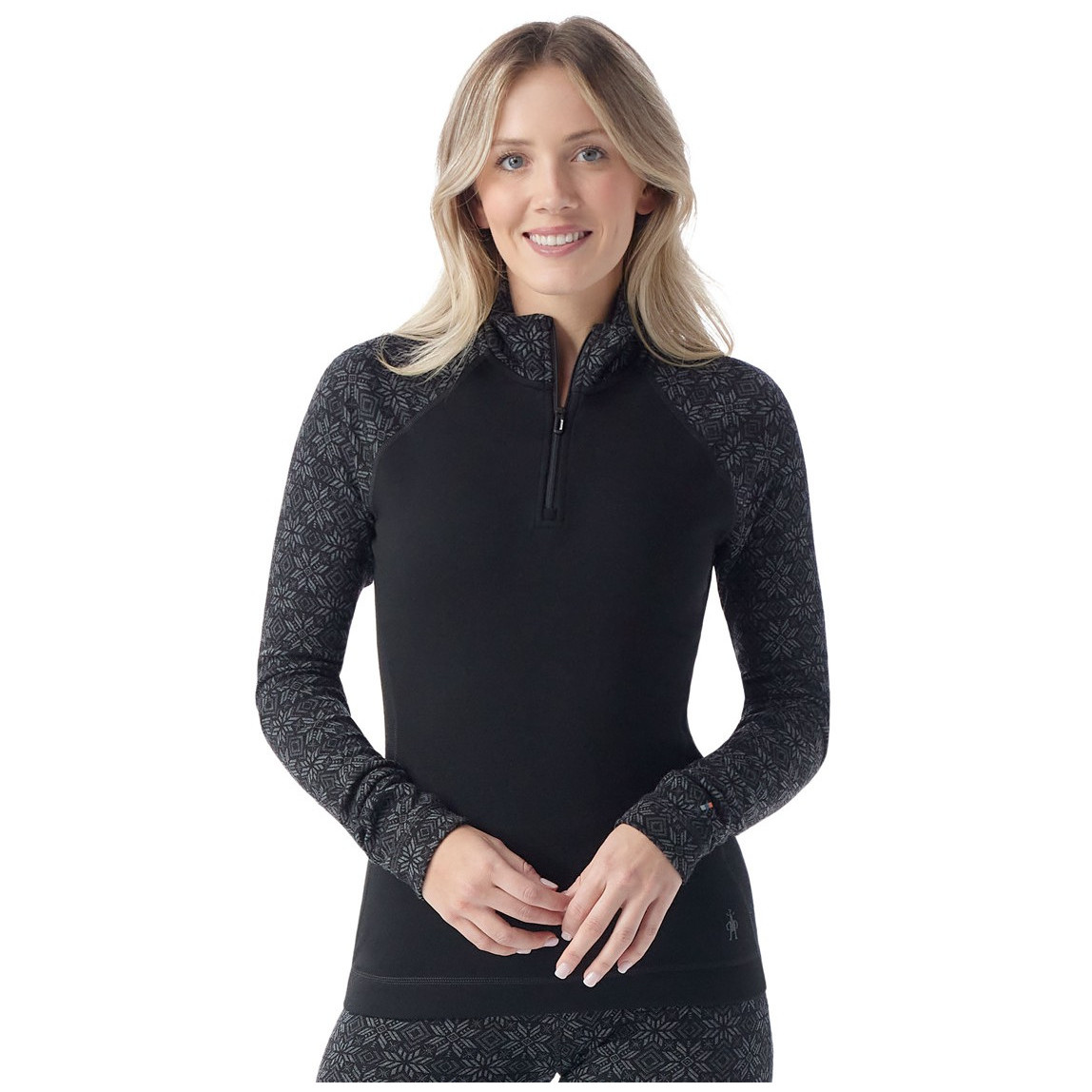 Dámske funkčné tričko Smartwool W Classic Thermal Merino Bl 1/4 Zip B Veľkosť: L / Farba: čierna/siv...