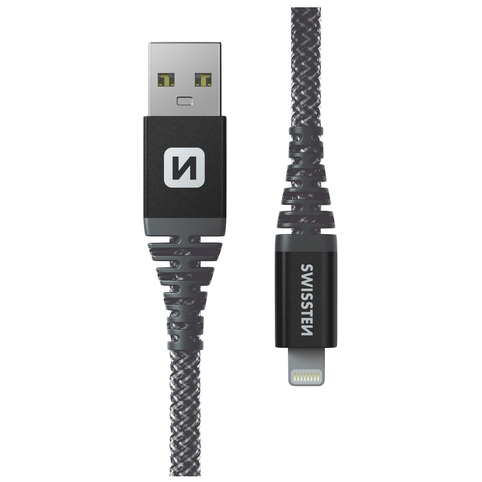 Nabíjací a dátový kábel Swissten Kevlar USB/Lightning 1,5 m Farba: tmavo sivá
