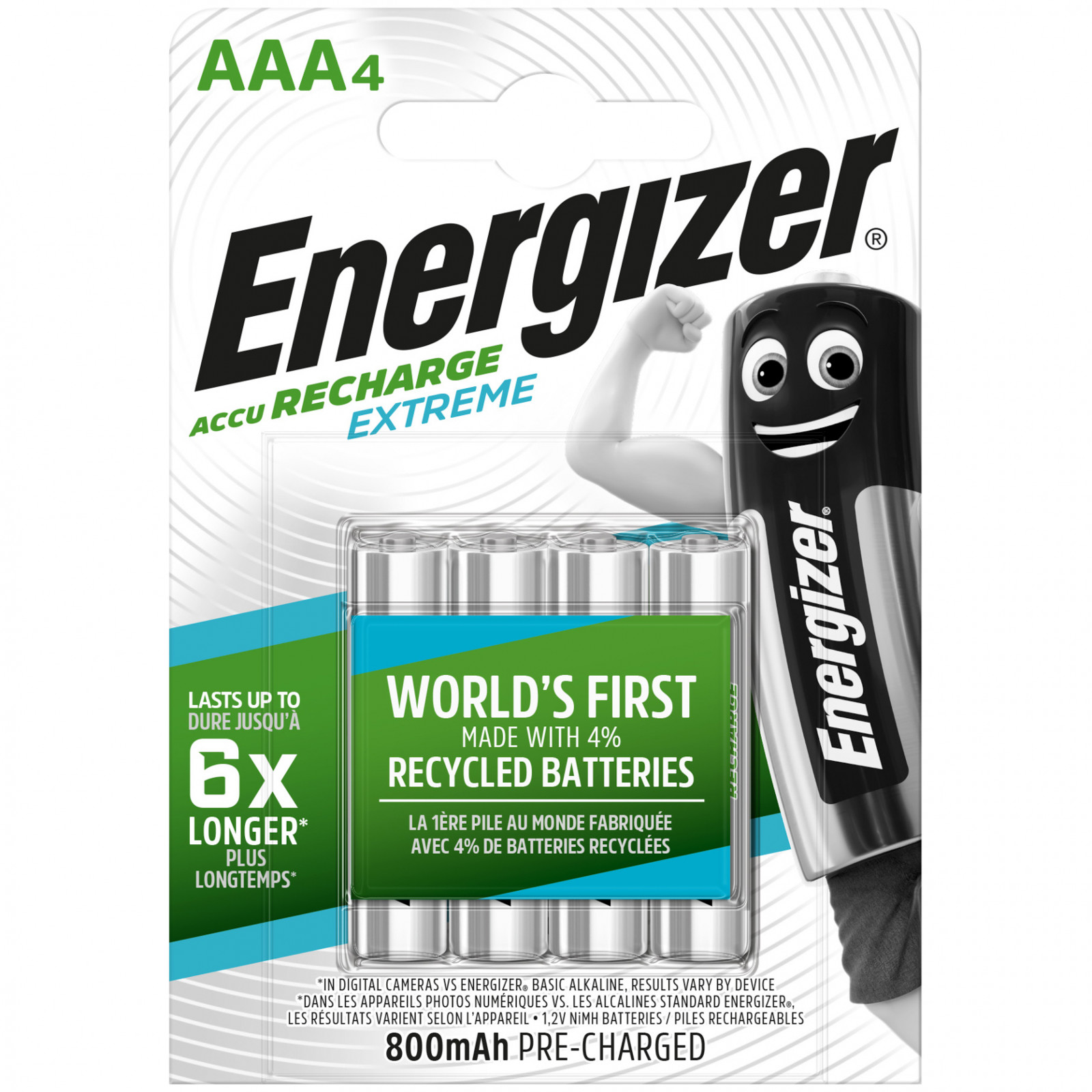 Nabíjacie batérie Energizer AAA / HR03 - 800 mAh Extreme 4 pcs Farba: strieborná