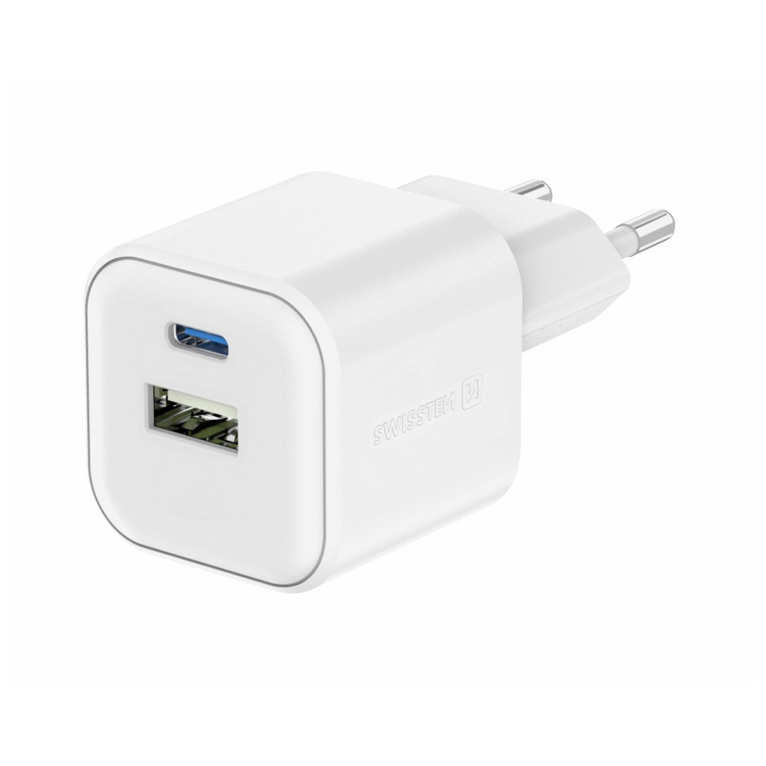 Nabíjačka Swissten TRAVEL CHARGER GaN 1x USB-C 20W PD AND 1x USB-A 18W QC Farba: biela