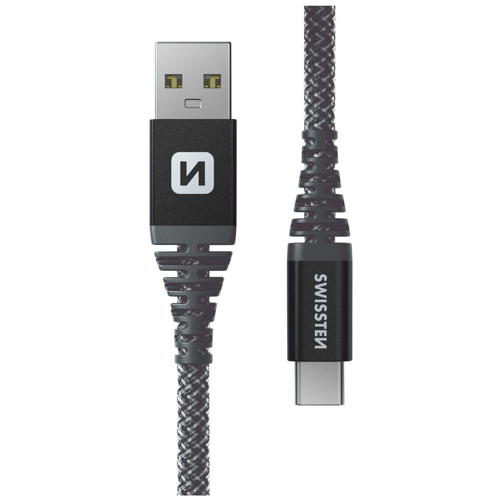 Nabíjací a dátový kábel Swissten Kevlar USB/USB-C 1,5 m Farba: tmavo sivá
