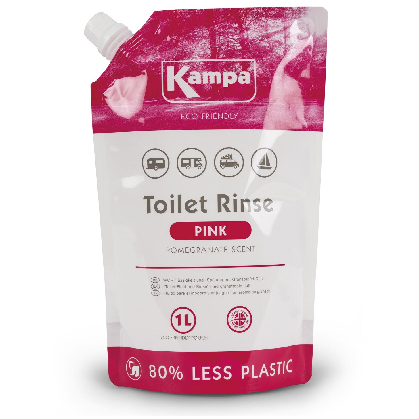 Chémia do WC Kampa Pink Toilet Rinse Eco 1L Farba: ružová