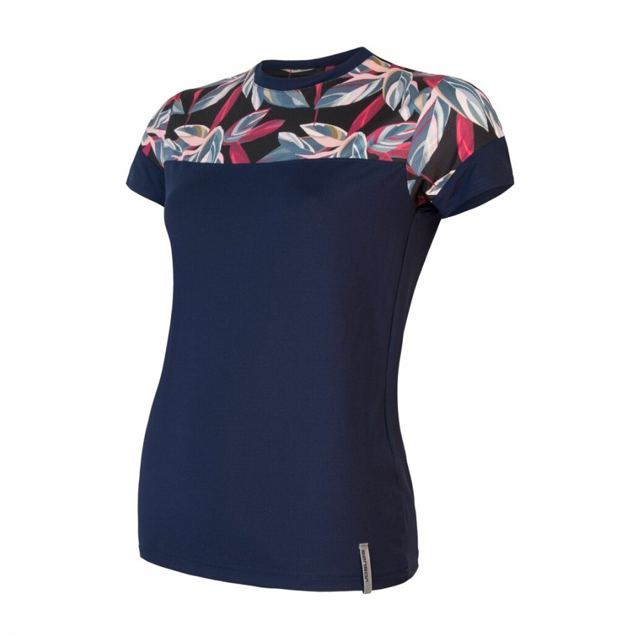 Dámske funkčné tričko Sensor Coolmax Impress Deep Blue/Leaves Veľkosť: M / Farba: modrá
