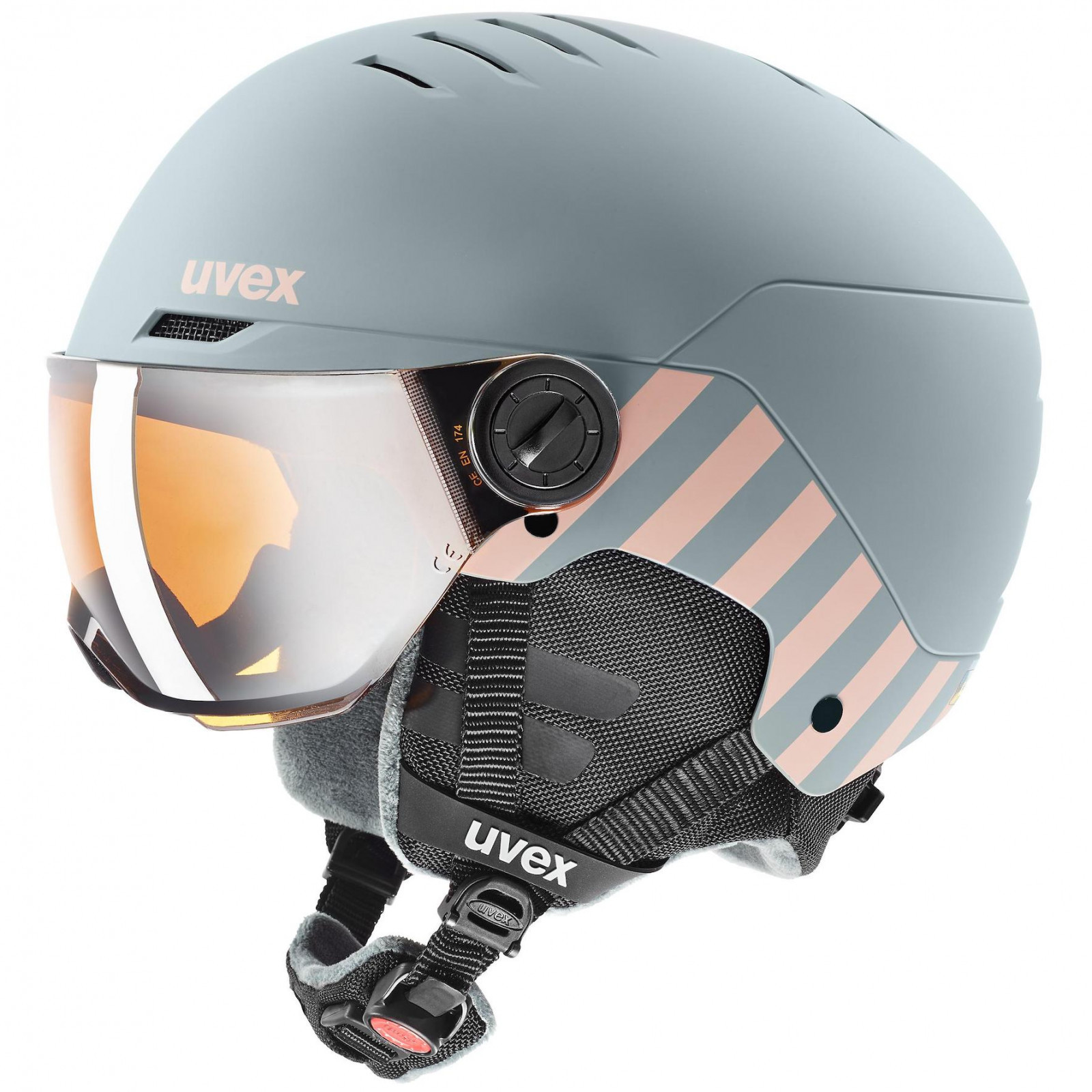 Detská lyžiarska prilba Uvex Rocket Jr. Visor Veľkosť helmy: 54-58 cm / Farba: sivá/ružová