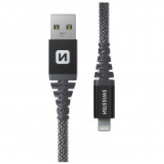 Nabíjací a dátový kábel Swissten Kevlar USB/Lightning 1,5 m tmavě šedá