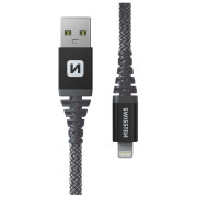 Nabíjací a dátový kábel Swissten Kevlar USB/Lightning 1,5 m tmavosivá Antracit