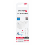 Adaptér Swissten Adaptér Swissten GaN 1X USB-C 35W + dátový kábel USB-C 1,2 m