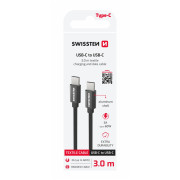 Nabíjací a dátový kábel Swissten Textile USB-C / USB-C 3 m čierna černá