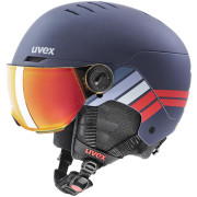 Detská lyžiarska prilba Uvex Rocket Jr. Visor tmavomodrá navy - red stripes