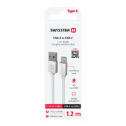 Nabíjací a dátový kábel Swissten Textile USB / USB-C 1,2 m strieborná stříbrná