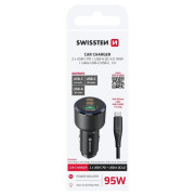 Adaptér Swissten Car Charger 2x USB-C PD + USB-A, 95 W + cabel USB-C / USB-C, 1 m