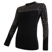 Dámske funkčné tričko Sensor Merino Impress (long sleeve) čierna Black/Pattern