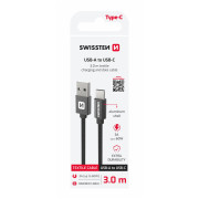 Nabíjací a dátový kábel Swissten Textile USB / USB-C 3 m čierna černá