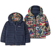 Detská bunda Patagonia Baby Reversible Down Sweater Hoody - LCNE modrá Let's Chat: New Navy