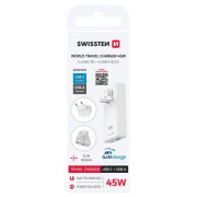 Adaptér Swissten World Travel Charger 45W GaN USB-C + USB-A