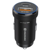 Adaptér Swissten Mini Car Charger USB-C PD + USB-A, 20W + cabel USB-C / USB-C, 1 m