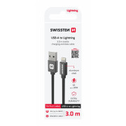 Nabíjací a dátový kábel Swissten Textile USB / Lightning 3 m čierna černá