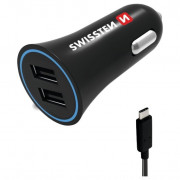 Autoadaptér Swissten Car Charger + USB-C Cable čierna