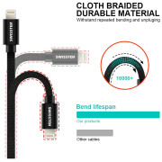 Nabíjací a dátový kábel Swissten Textile USB / Lightning 2 m