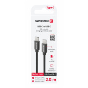 Nabíjací a dátový kábel Swissten Textile USB-C / USB-C 2 m čierna černá