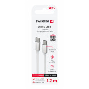 Nabíjací a dátový kábel Swissten Textile USB-C / USB-C 1,2 m strieborná stříbrná