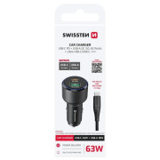 Adaptér Swissten Car Charger USB-C PD + USB-A, 63W + cabel USB-C / USB-C, 1 m