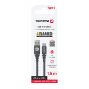 Nabíjací a dátový kábel Swissten Aramid Reinforced USB/USB-C 1,5 m