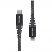 Nabíjací a dátový kábel Swissten Kevlar USB-C/Lightning 1,5 m tmavě šedá