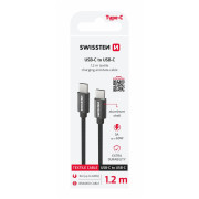 Nabíjací a dátový kábel Swissten Textile USB-C / USB-C 1,2 m čierna černá
