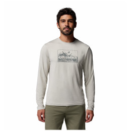 Pánske tričko Columbia Parsons Point™ Ls Graphic Tee béžová Dark Stone Heather Framed Peakscape
