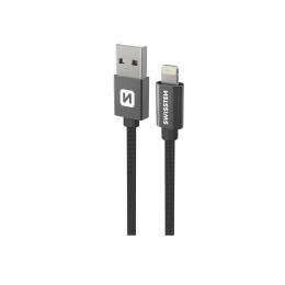 Nabíjací a dátový kábel Swissten Textile USB / Lightning 1,2 m čierna černá