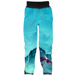 Detské softshellové nohavice WAMU Dragon Fantasy modrá BLUE