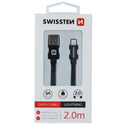 Nabíjací a dátový kábel Swissten Textile USB / Lightning 2 m čierna černá