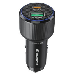 Adaptér Swissten Car Charger USB-C PD + USB-A, 63W + cabel USB-C / USB-C, 1 m