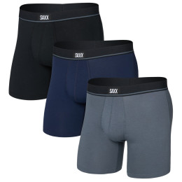 Pánske boxerky Saxx Essential Cotton Boxer Brief Fly 3Pk čierna black/turbulence/maritime
