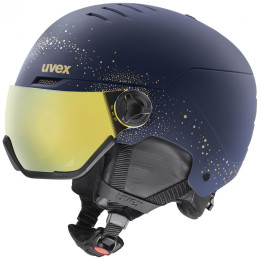 Dámska lyžiarska prilba Uvex Wanted Visor WE tmavomodrá polar sparkles-gold matt
