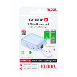 Powerbanka Swissten Space 10000 mAh USB-C + Lightning modrá modrá
