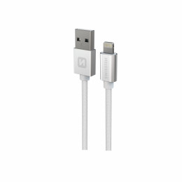 Nabíjací a dátový kábel Swissten Textile USB / Lightning 1,2 m strieborná stříbrná