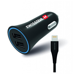 Autoadaptér Swissten Car Charger + Lightning Cable čierna Black