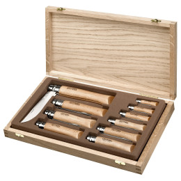 Sada nožov Opinel Inox Drevený box s 10 nožmi (N°02-12)