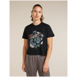 Dámske tričko Icebreaker Merino 150 Tech Lite SS Crop Tee NZ Flora čierna BLACK