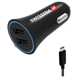 Autoadaptér Swissten Car Charger + USB-C Cable čierna Black