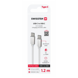 Nabíjací a dátový kábel Swissten Textile USB-C / USB-C 1,2 m strieborná stříbrná