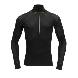 Pánske funkčné tričko Devold Wool Mesh 190 Zip Neck Man čierna black