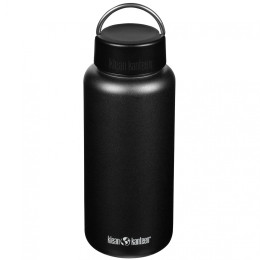 Nerezová fľaša Klean Kanteen Wide w/Wide Loop Cap - brushed stainless 1182 ml čierna