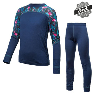 Detský funkčný set Sensor Merino Impress Set tmavomodrá DeepBlue/Floral