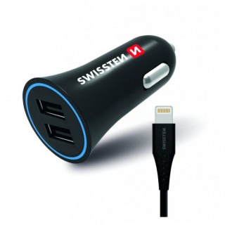 Autoadaptér Swissten Car Charger + Lightning Cable čierna