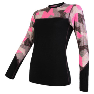 Dámske funkčné tričko Sensor Merino Impress (long sleeve) čierna/ružová Black/Camo