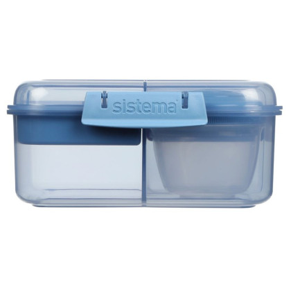 Box na desiatu Sistema OBP To Go Tříkomorová krabička s nádobou na jogurt a 2 tácky 1,25 l modrá