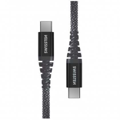 Nabíjací a dátový kábel Swissten Kevlar USB-C/USB-C 1,5 m tmavě šedá